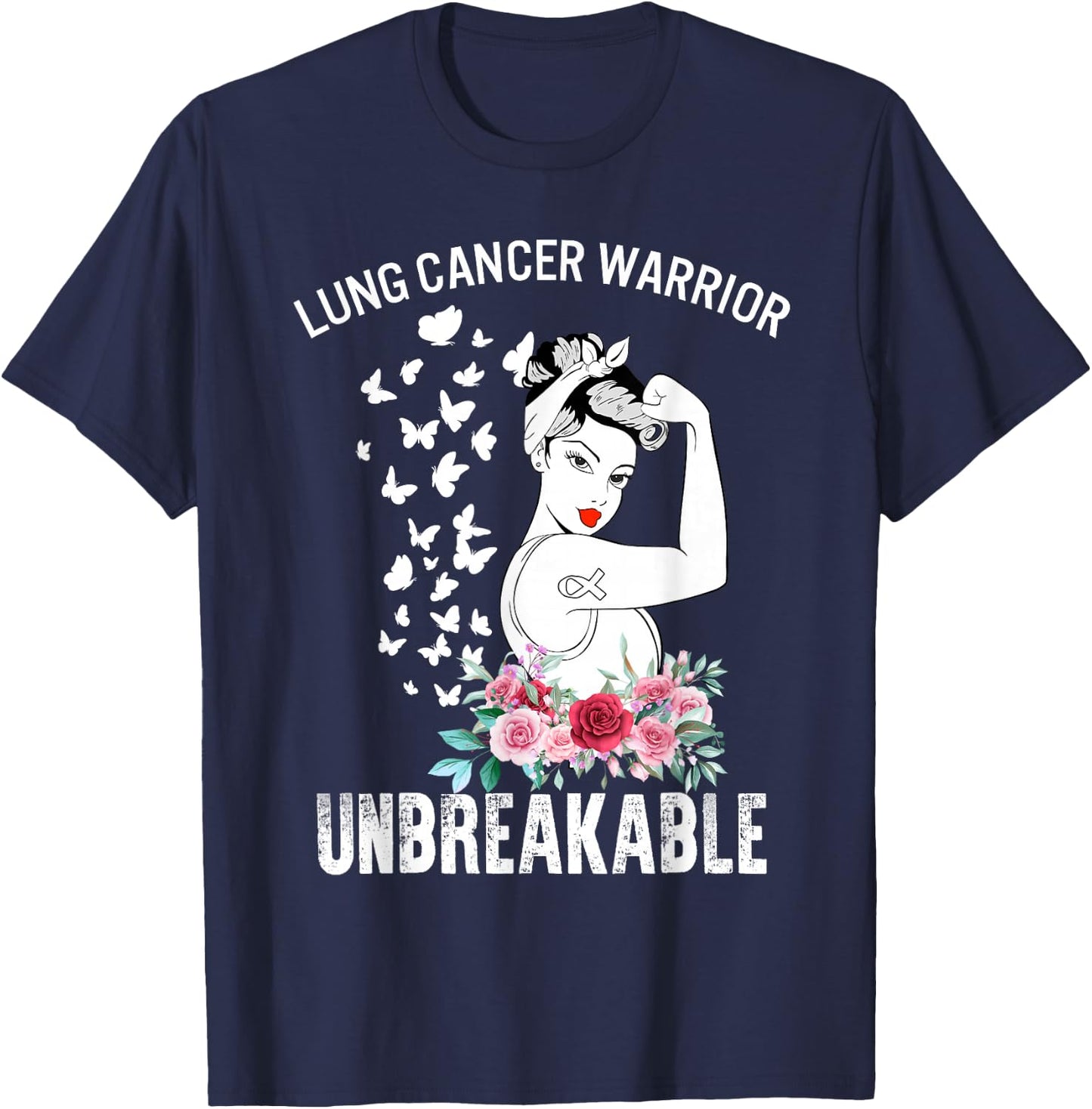 Lung Cancer Awareness Warrior Unbreakable Strong Woman T-Shirt - T-Shirt | Navy