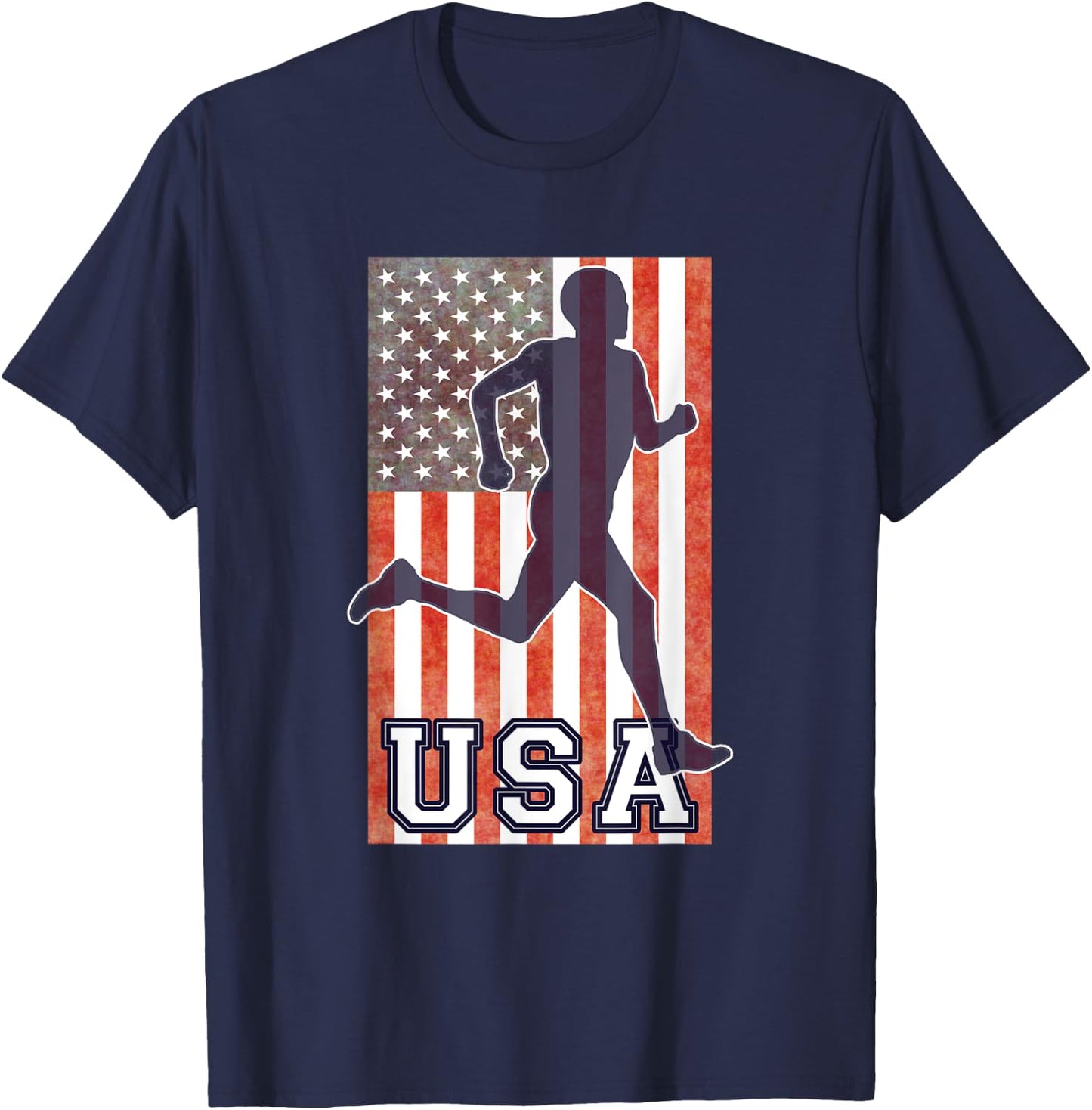 USA Running Track & Field Team American Flag Runner T-Shirt - T-Shirt | Navy