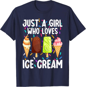 Just A Girl Who Loves Ice Cream Summer Dessert Ice Cream T-Shirt - T-Shirt | Navy