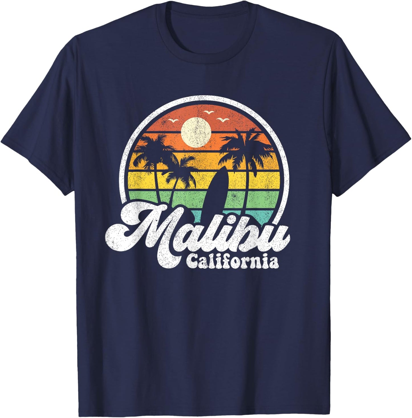 Vintage Malibu Beach California CA Surfing Retro Surf Gift Men Women T-Shirt - T-Shirt | Navy