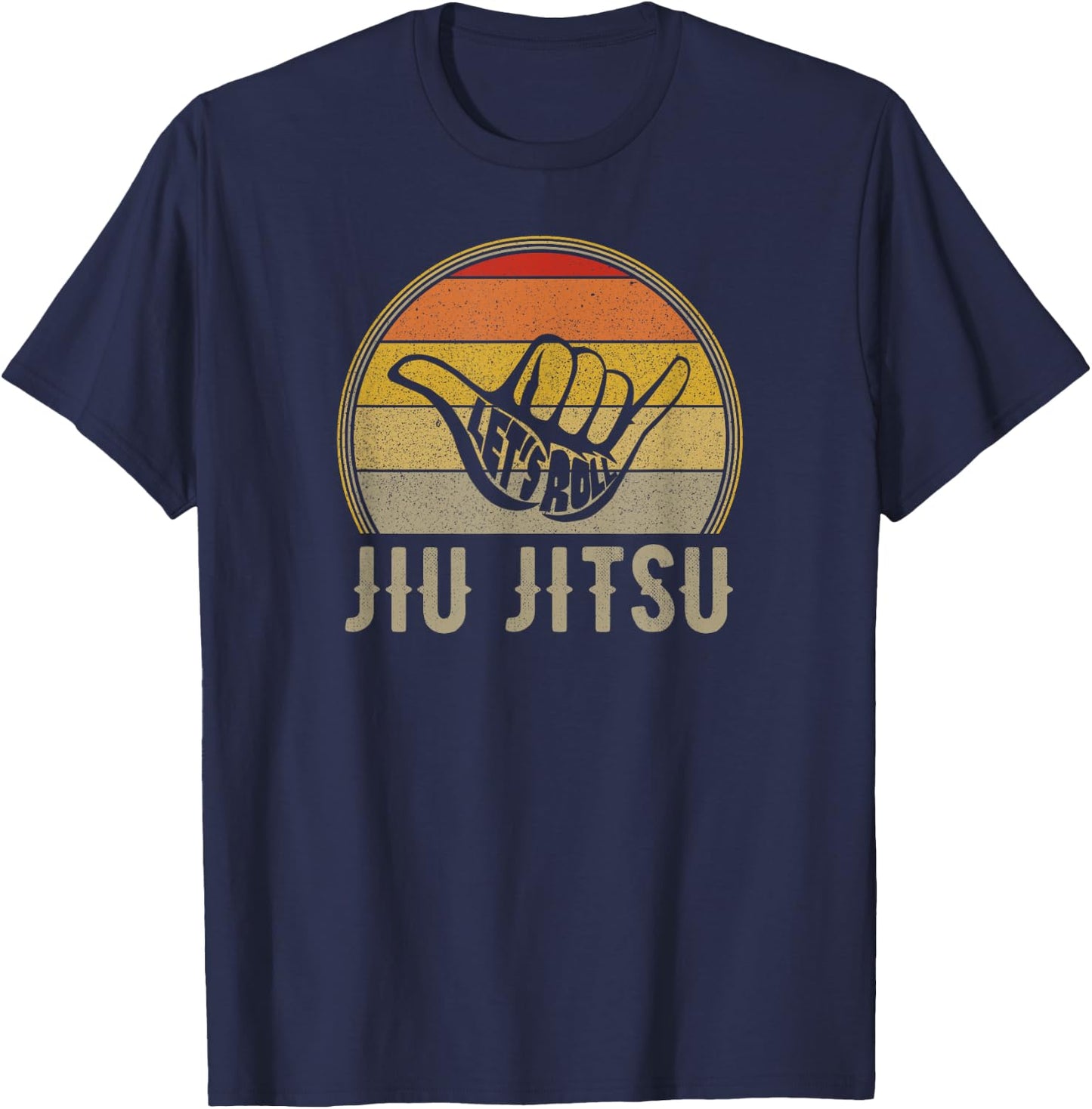 Let's Roll Jiu Jitsu Hand Vintage Sunset Funny Martial Arts T-Shirt - T-Shirt | Navy