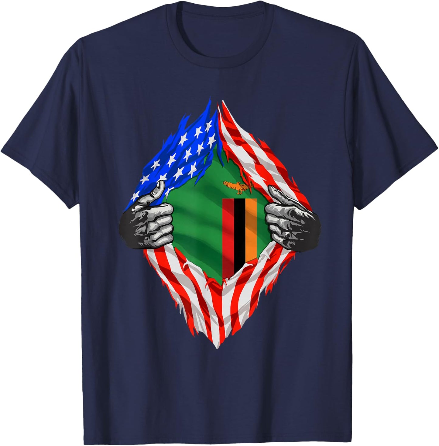 Super Zambian Heritage Zambia Roots USA Flag T-Shirt - T-Shirt | Navy