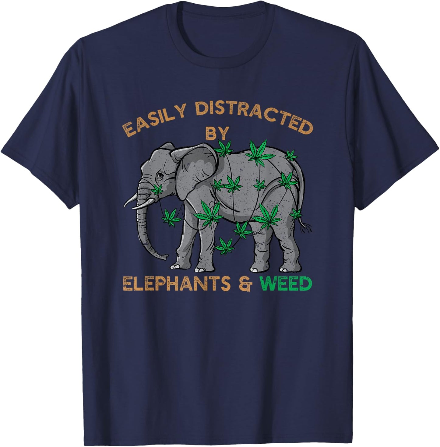 Tender Buds Easily Distracted By Elephants and Weed Black Cotton Blend T-Shirt - T-Shirt | Navy