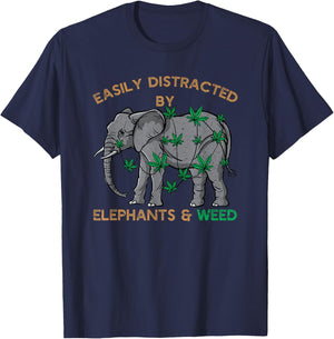 Tender Buds Easily Distracted By Elephants and Weed Black Cotton Blend T-Shirt - T-Shirt | Navy