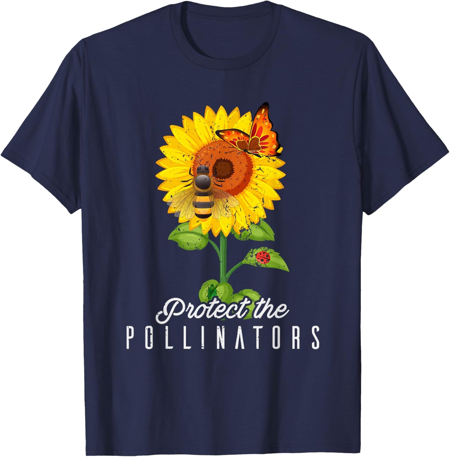 Cool Protect Pollinators Save the bees Sunflower T- shirt T-Shirt - T-Shirt | Navy