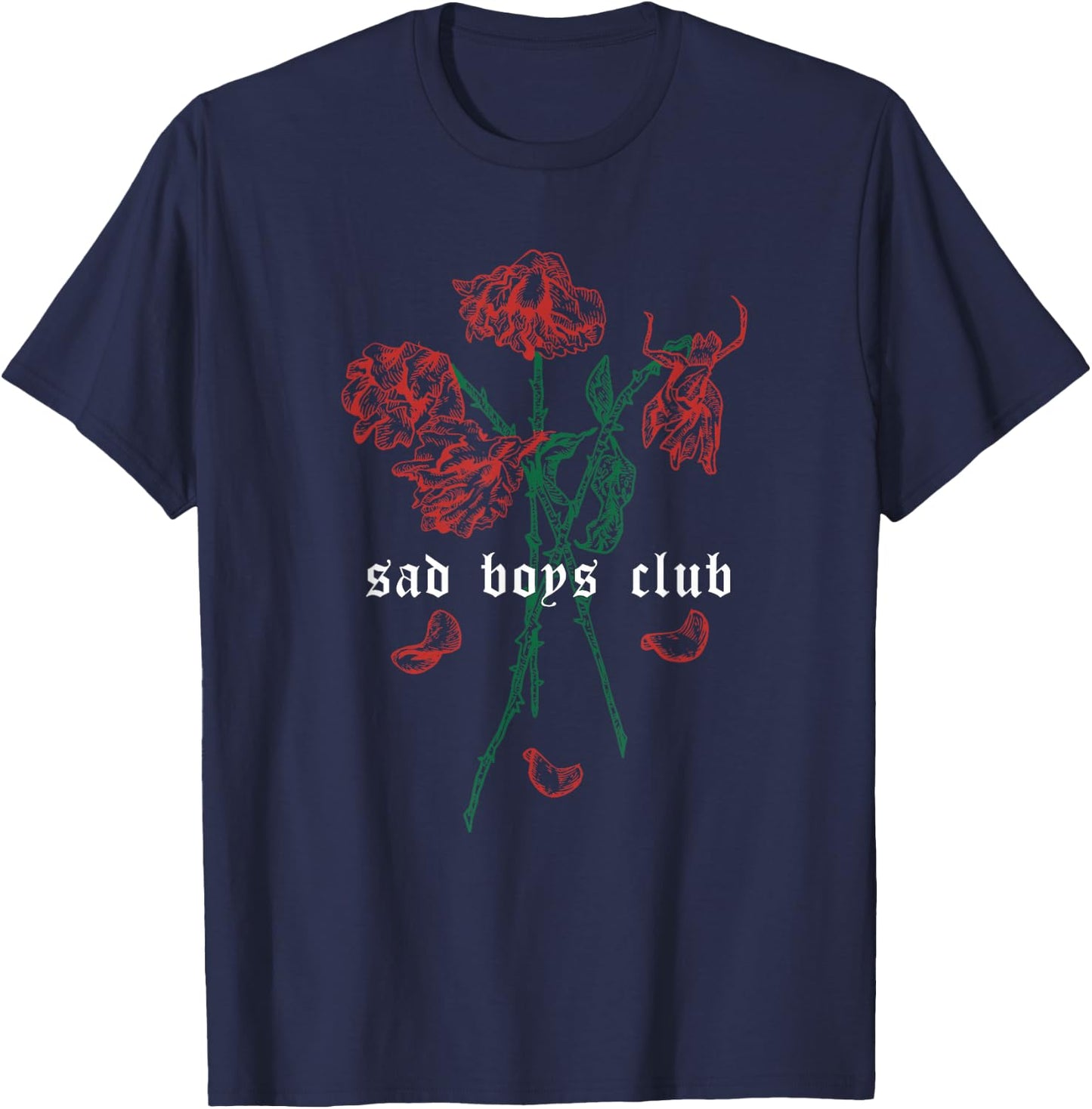 Sad Boys Club Red Roses Aesthetic Soft Grunge Punk Goth eBoy T-Shirt - T-Shirt | Navy
