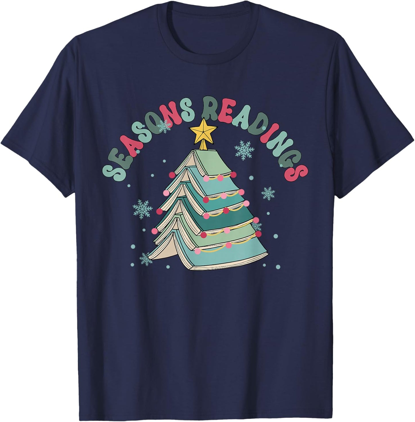 Retro Seasons Readings Librarian Christmas Book Lover Xmas T-Shirt - T-Shirt | Navy