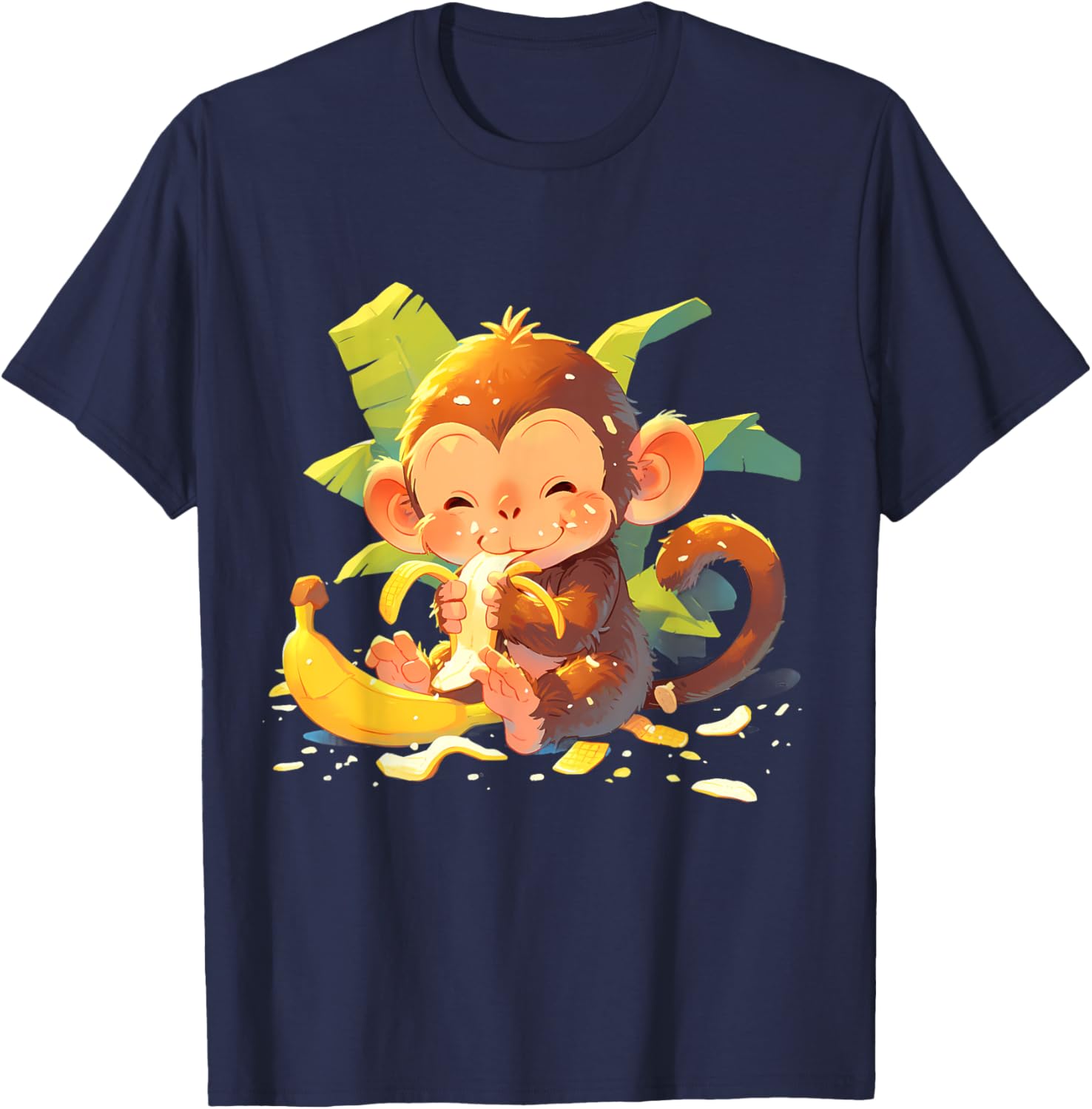 Banana Monkey Artwork Drawing Colourful Cute Monkey T-Shirt - T-Shirt | Navy