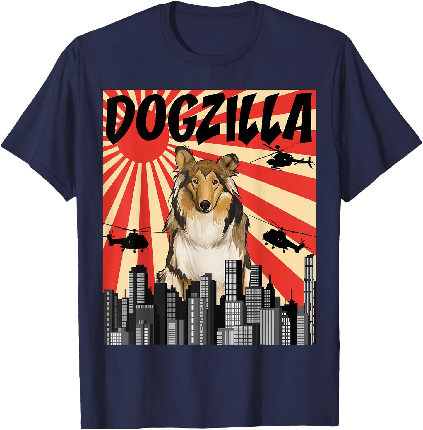 Funny Retro Japanese Dogzilla Collie T-Shirt - T-Shirt | Navy