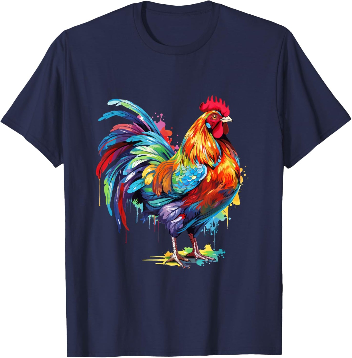 Colorful Rooster Chicken T-Shirt - T-Shirt | Navy