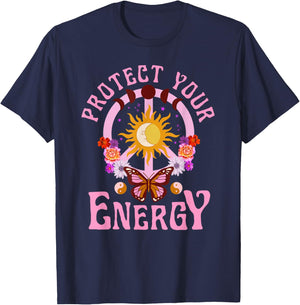 Protect Your Energy Graphic Top peace moon celestial hippie T-Shirt - T-Shirt | Navy