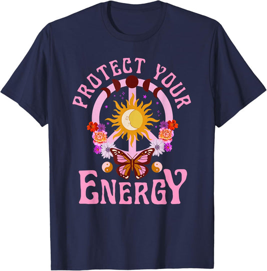Protect Your Energy Graphic Top peace moon celestial hippie T-Shirt - T-Shirt | Navy