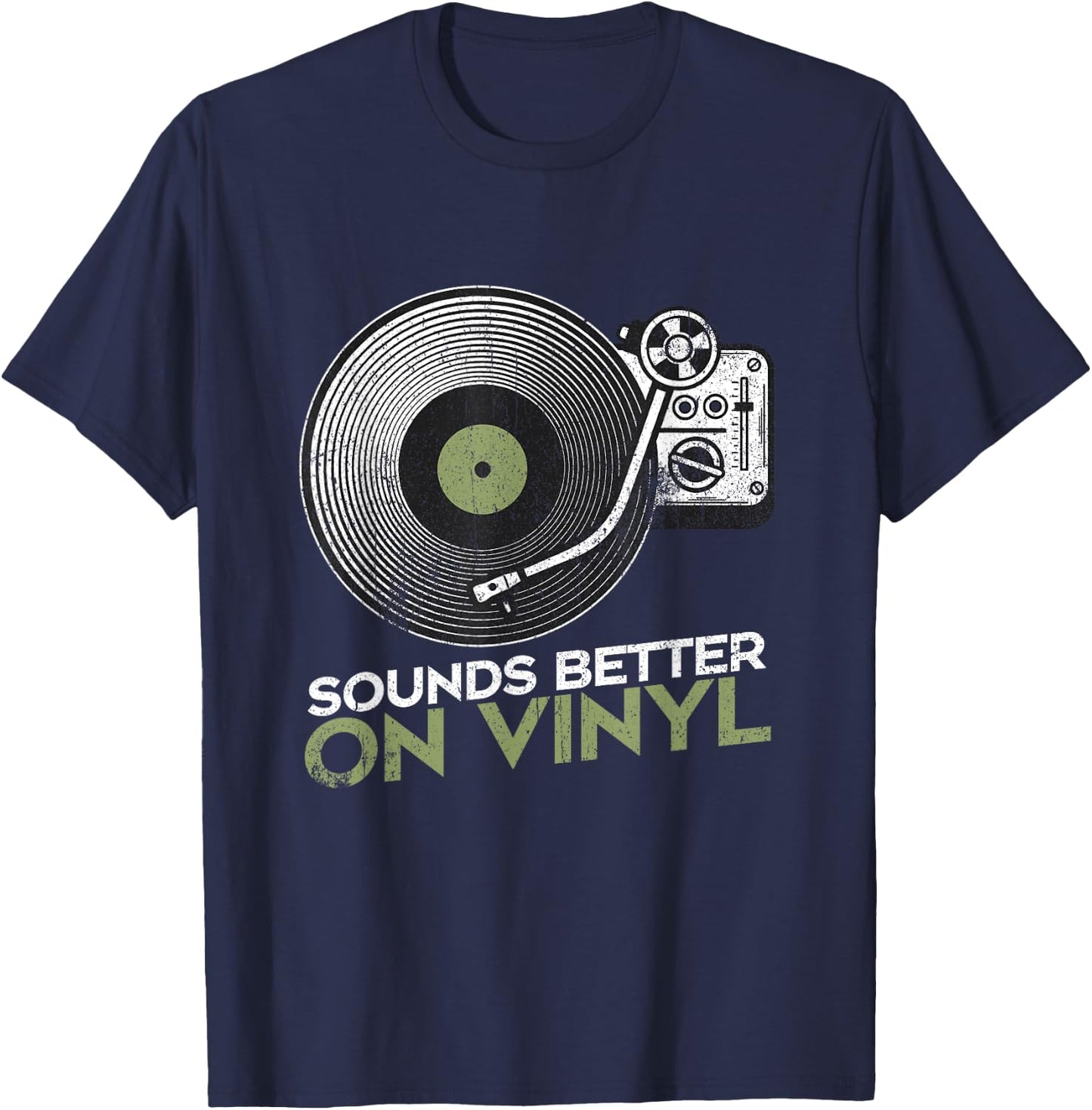 Sounds Better On Vinyl Retro Vinyl Record Player Turntable T-Shirt - T-Shirt | Navy