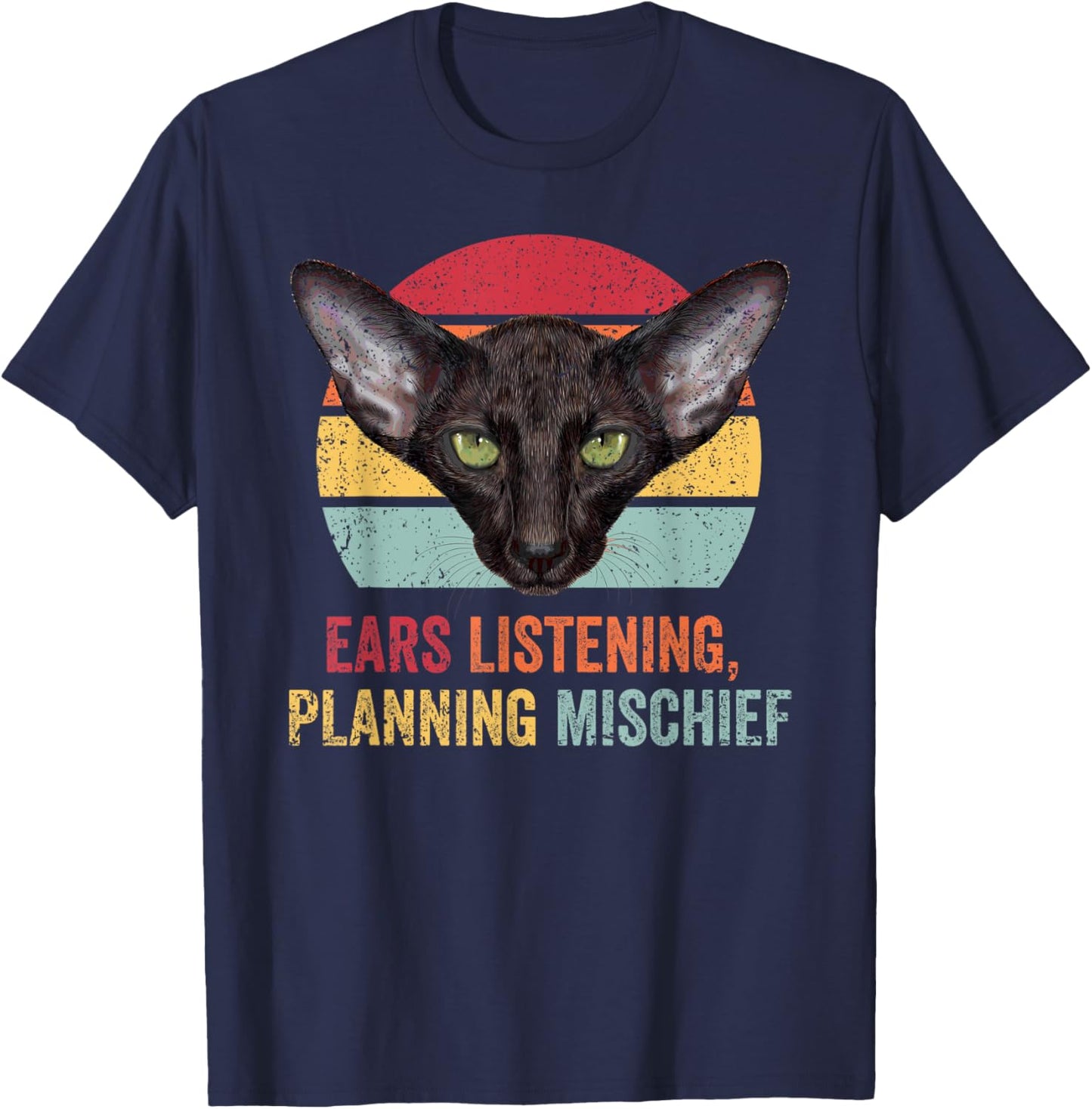 Oriental Shorthair Cat Funny Retro Kitten Kitty Feline Men Women Girls Kids T-Shirt - T-Shirt | Navy