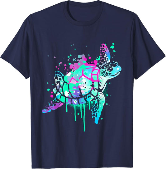 Turtle Watercolor Sea Ocean Wildlife animal T-Shirt - T-Shirt | Navy