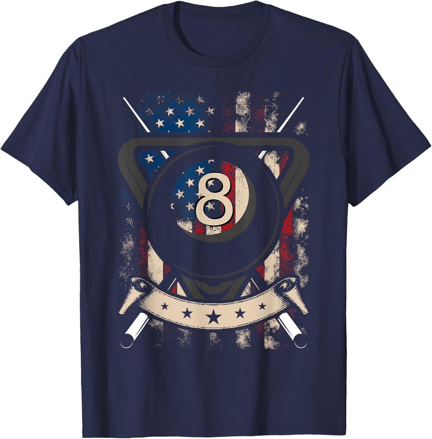 Pool Snooker Billiards Player 8 Ball USA American Flag Women Men T-Shirt - T-Shirt | Navy