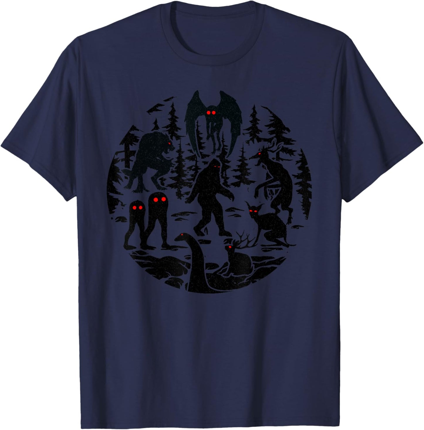 Bigfoot Loch Ness Monster Mothman And Others! Funny Cryptid T-Shirt - T-Shirt | Navy