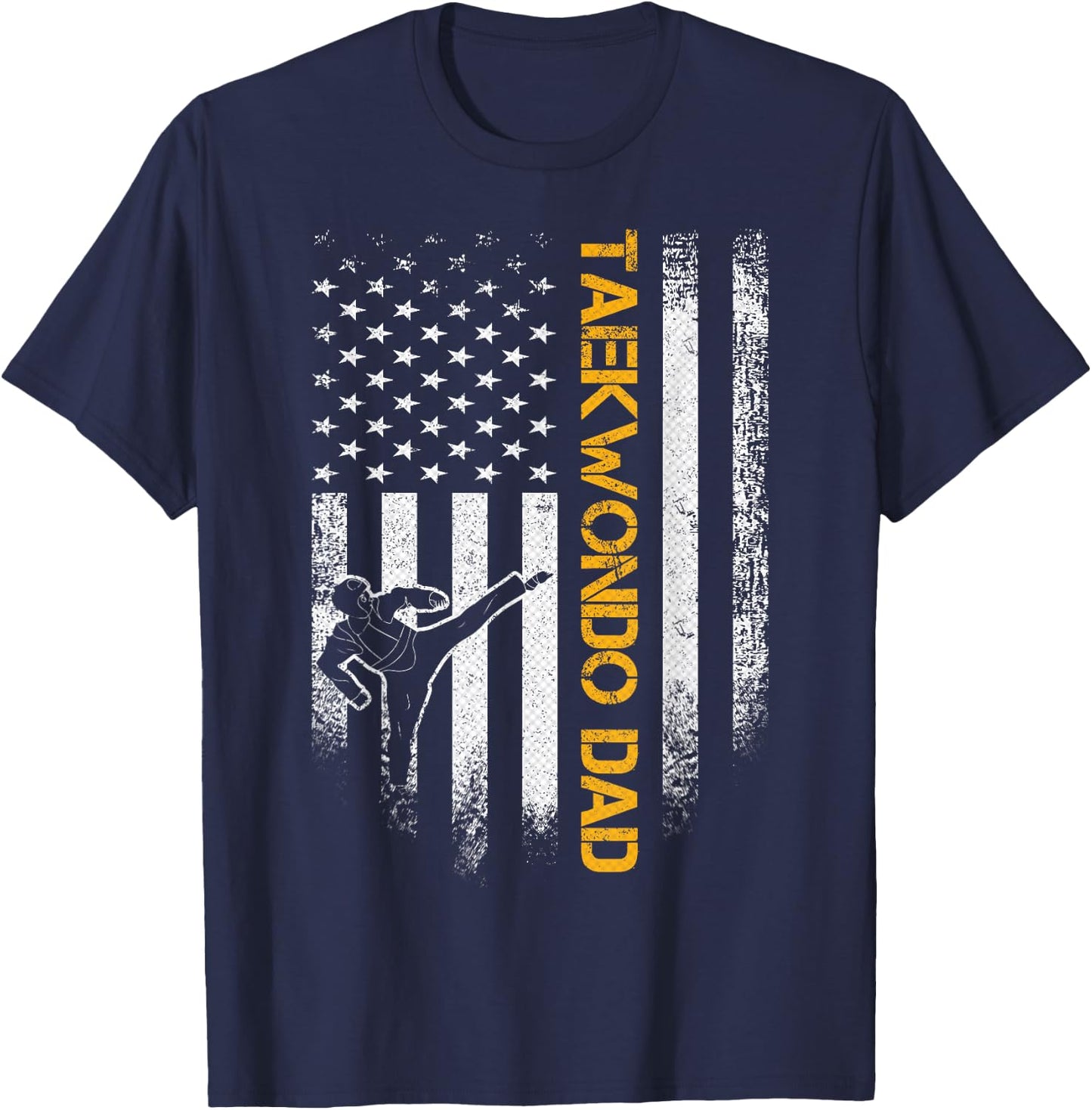 Vintage USA Flag Korea Taekwondo Training Dad Silhouette T-Shirt - T-Shirt | Navy