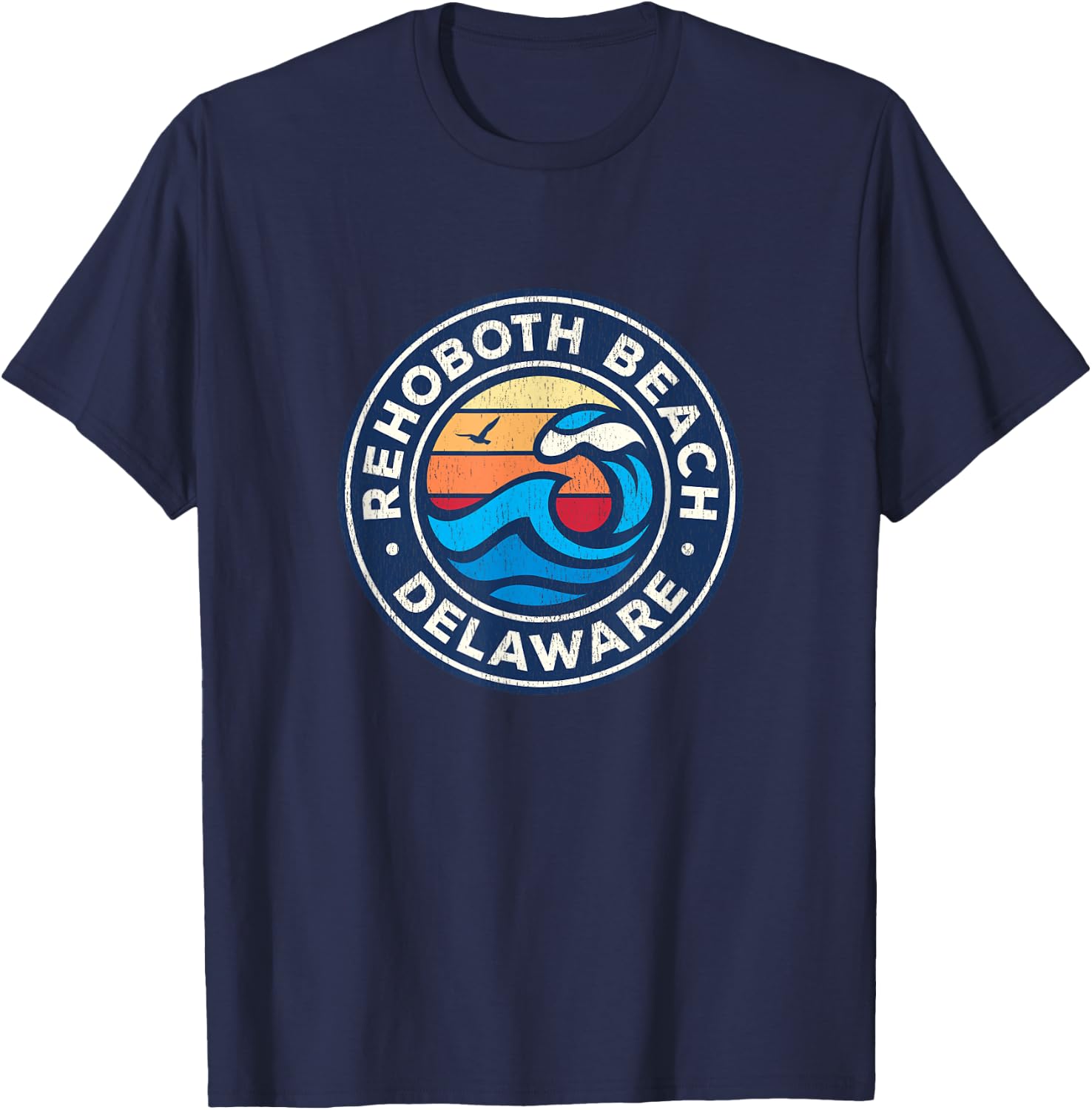 Rehoboth Beach Delaware DE Vintage Nautical Waves Design Women Girls Kids T-Shirt - T-Shirt | Navy