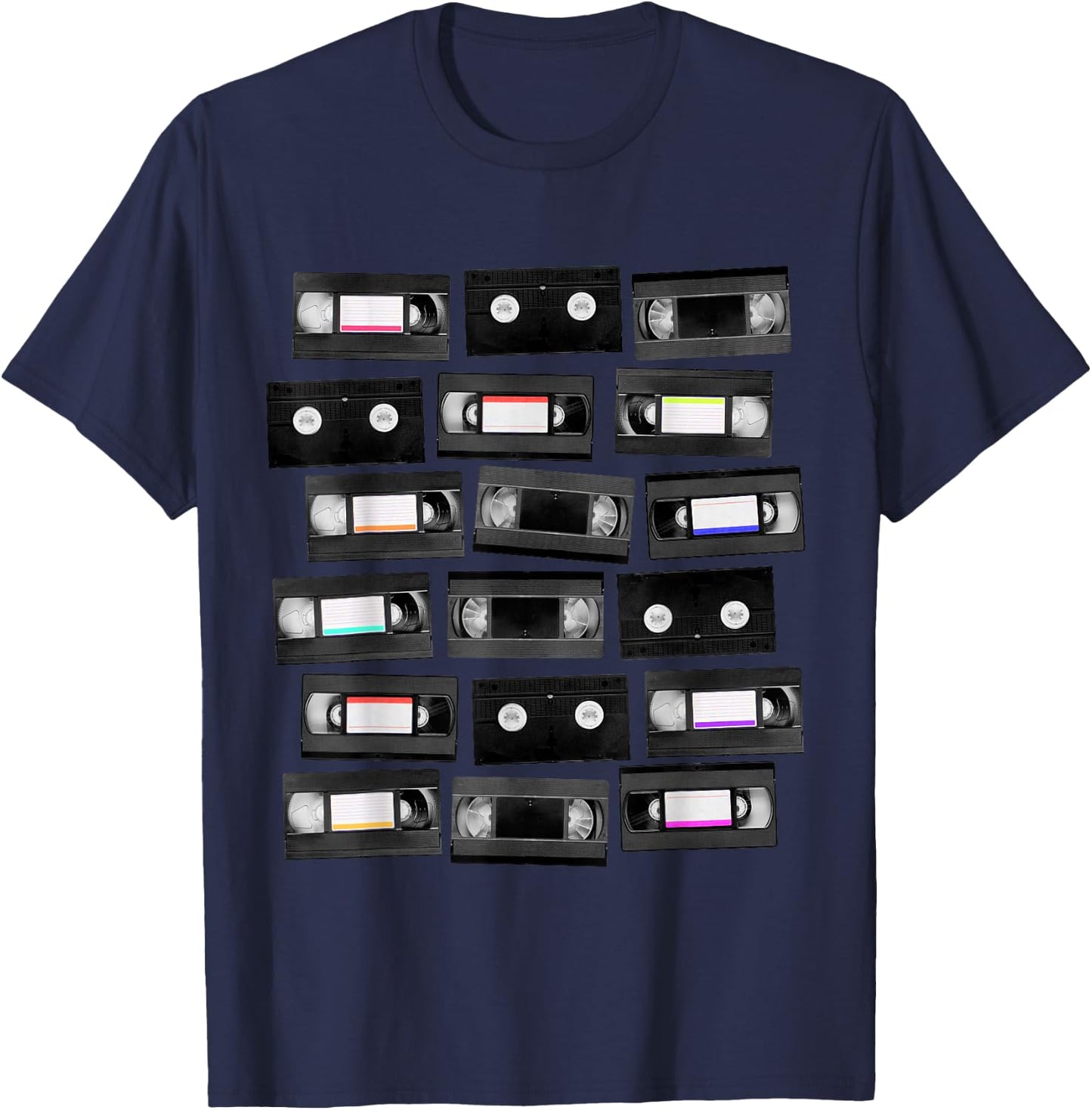 VHS Cassette Tapes 1980s VCR Video Retro Movies T-Shirt - T-Shirt | Navy