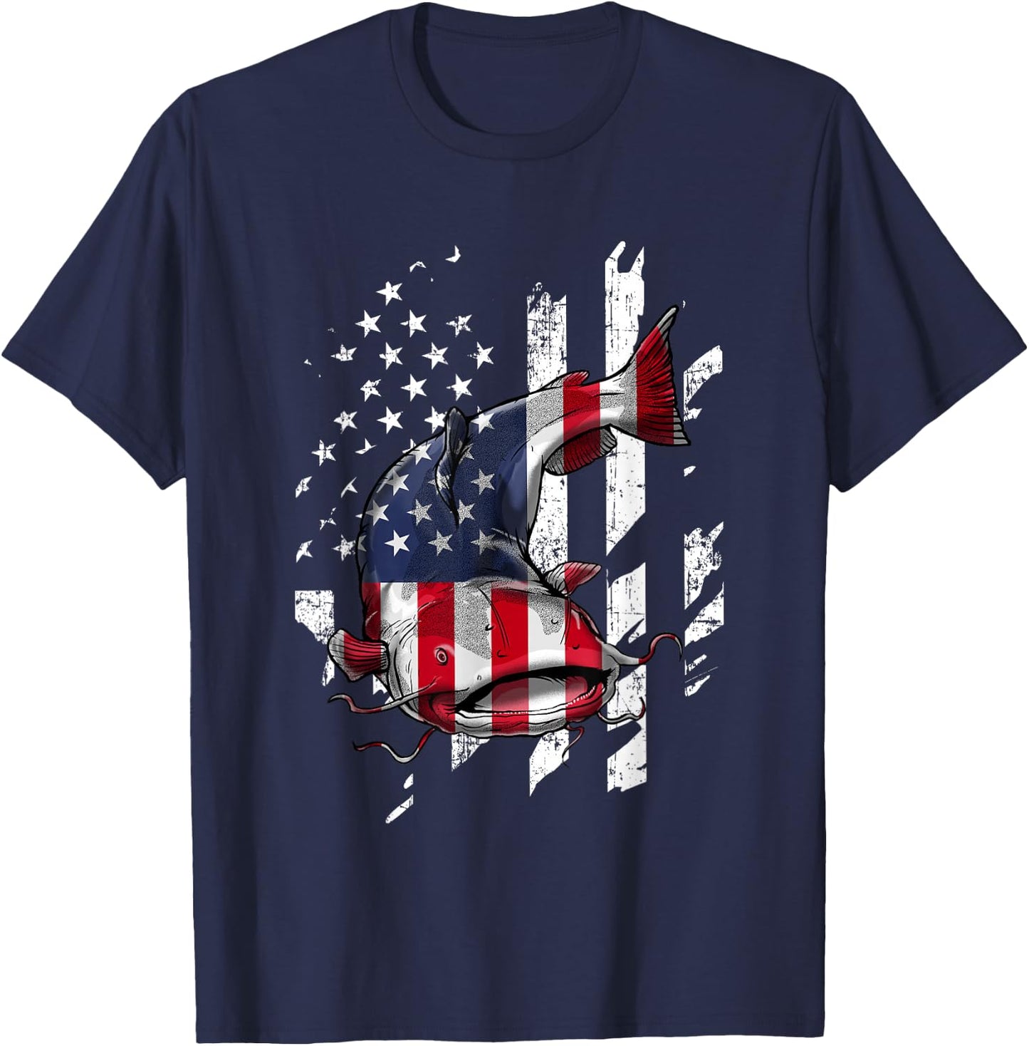 Catfishing American Flag - Catfish Angler Fisherman T-Shirt - T-Shirt | Navy