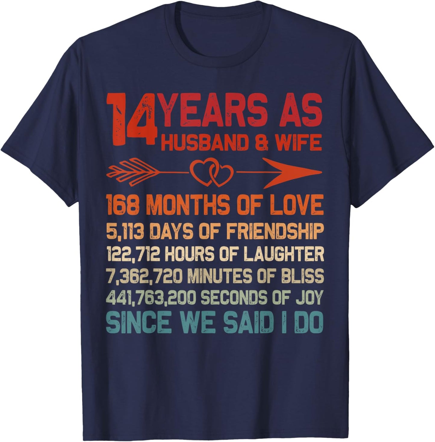 14 Years as Husband & Wife 14th Anniversary Gift Couple T-Shirt - T-Shirt | Navy