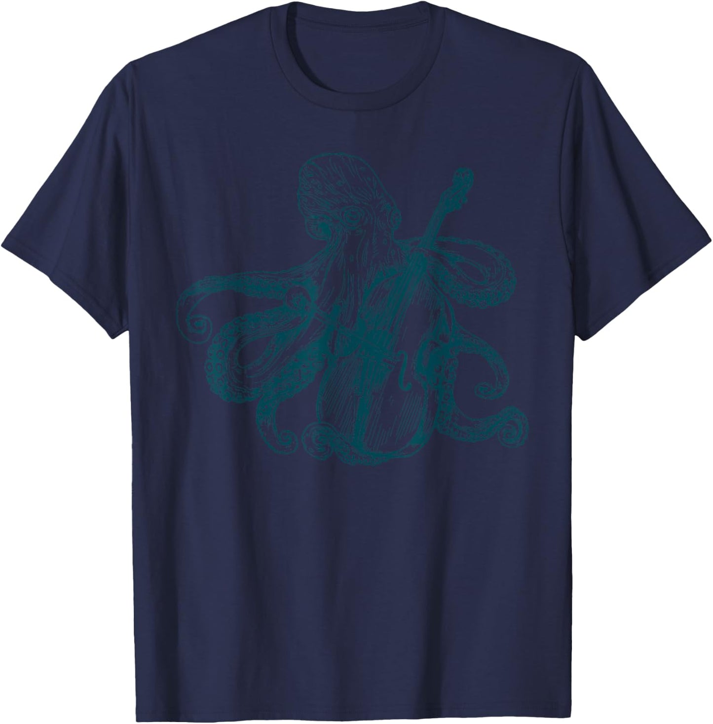 Vintage Octopus Playing Cello Musician Animal Lover Sea T-Shirt - T-Shirt | Navy