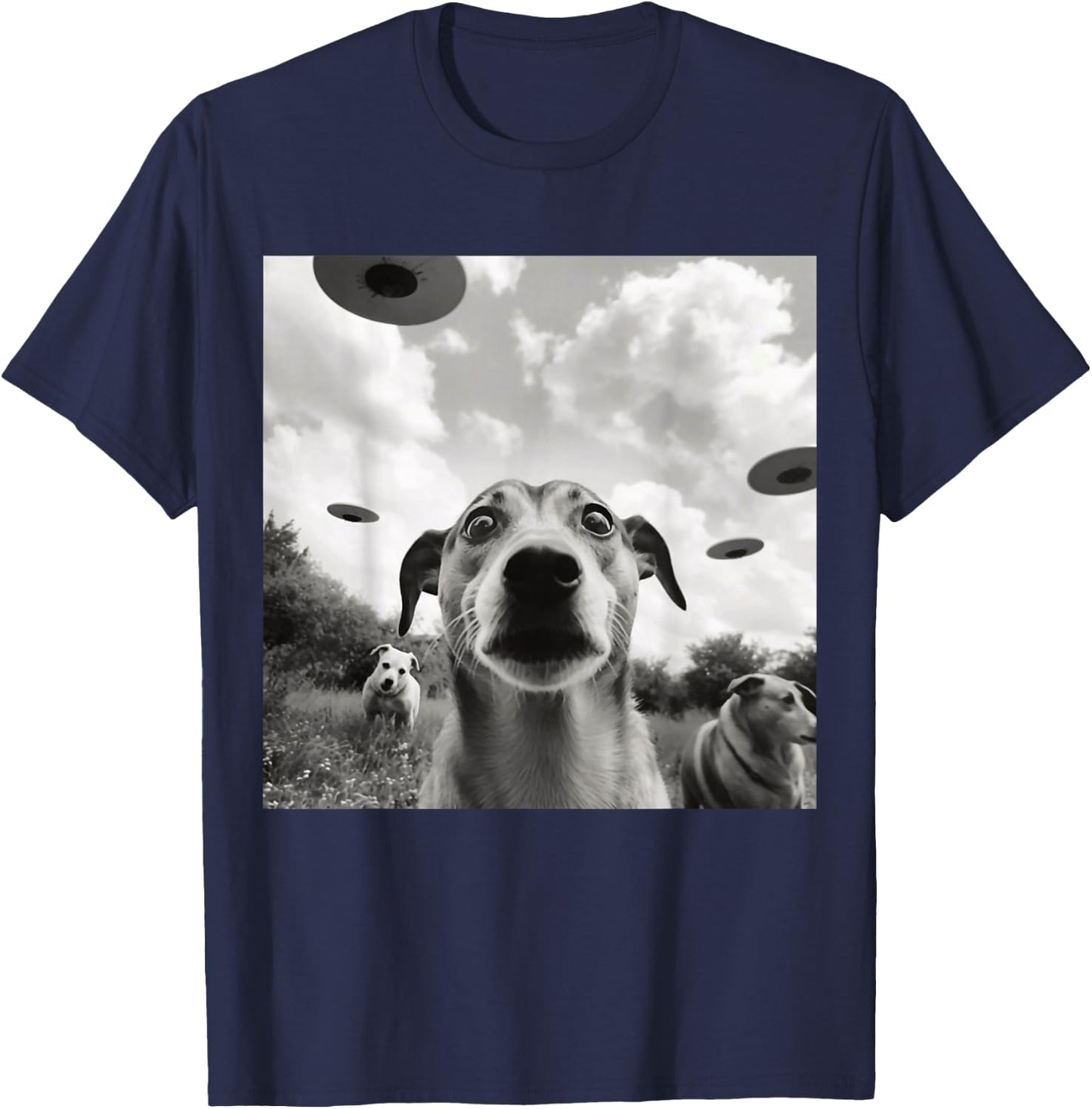 Selfie UFO Dog Funny Alien UFO Dogs Lover Spaceship T-Shirt - T-Shirt | Navy