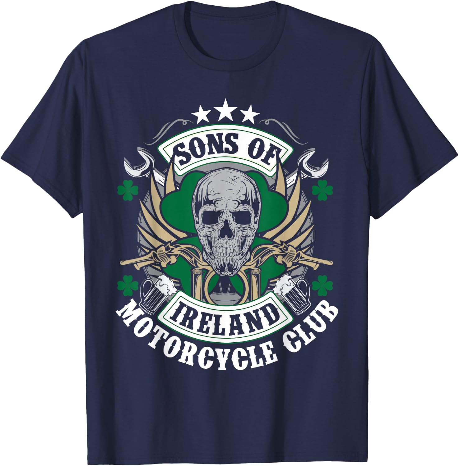 Sons Of Ireland Motorcycle Club Biker Skull T-Shirt - T-Shirt | Navy