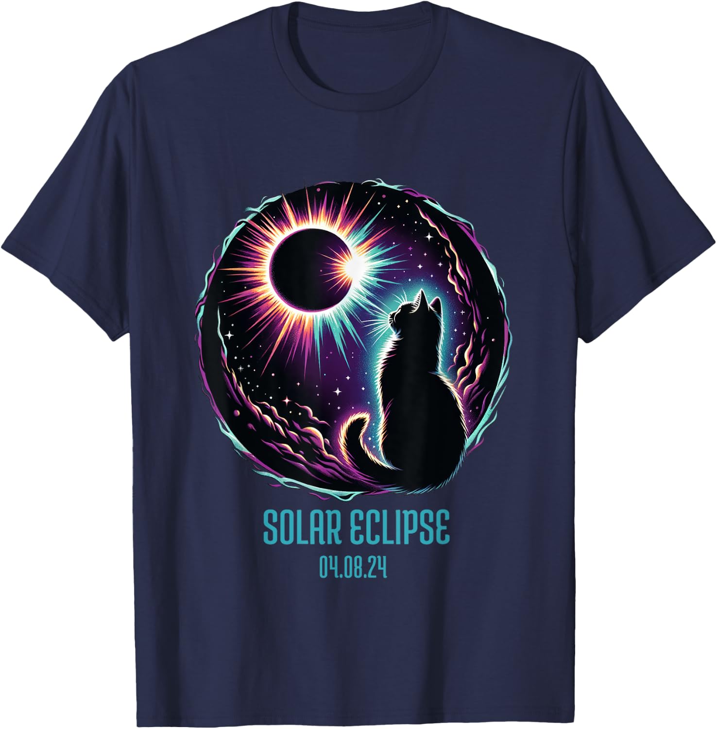 View Totality April 8 2024 Astronomy Cat Lover Solar Eclipse Men Women Girls Kids T-Shirt - T-Shirt | Navy