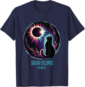 View Totality April 8 2024 Astronomy Cat Lover Solar Eclipse Men Women Girls Kids T-Shirt - T-Shirt | Navy