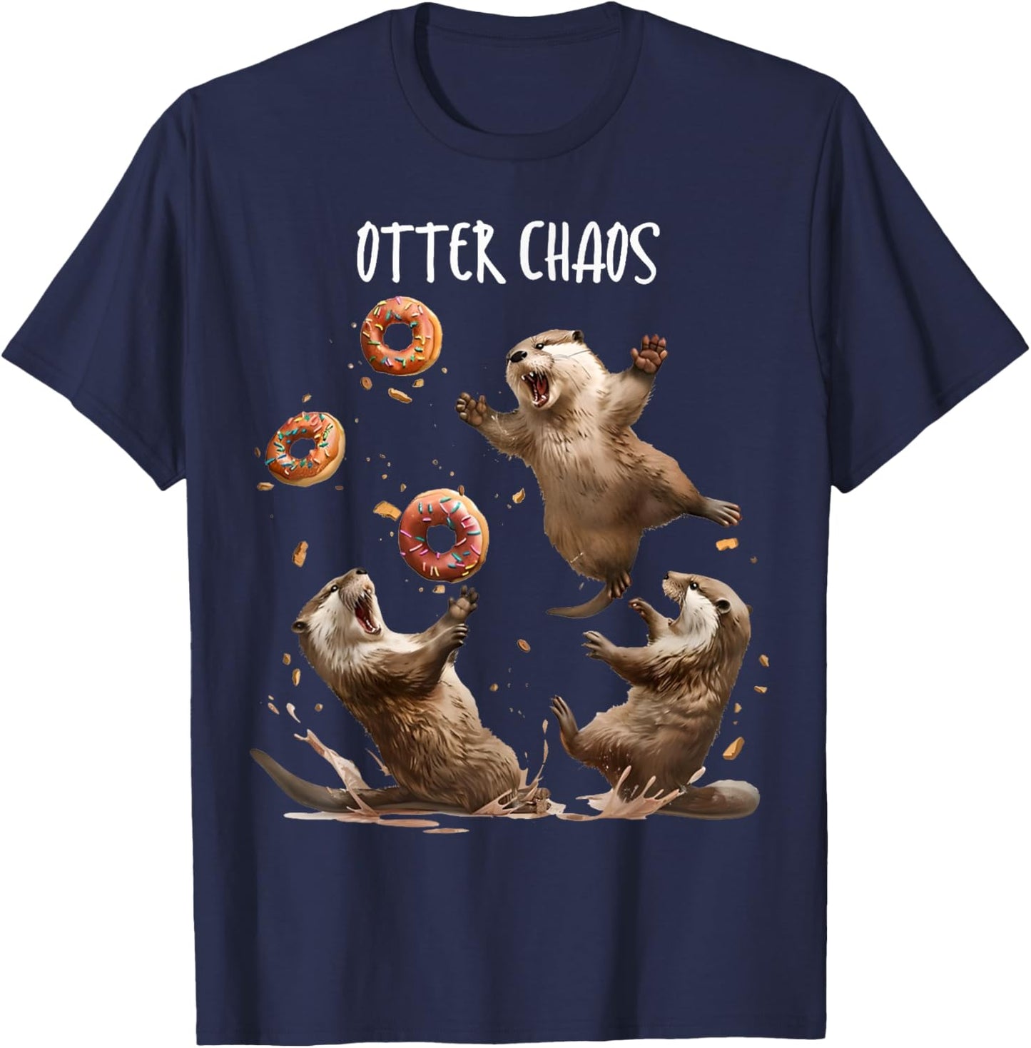 Otter Chaos Funny Bagel Fighting Sea Otters Pun Animal Lover T-Shirt - T-Shirt | Navy