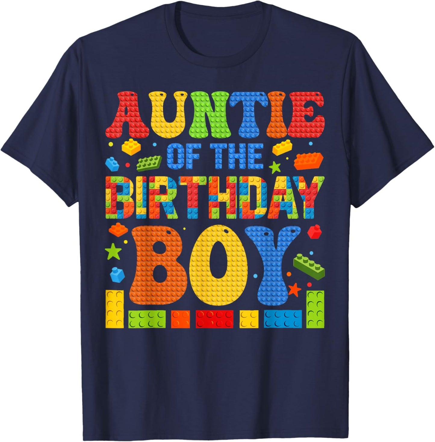 Auntie Of The Birthday Boy Building Block Birthday Party T-Shirt - T-Shirt | Navy