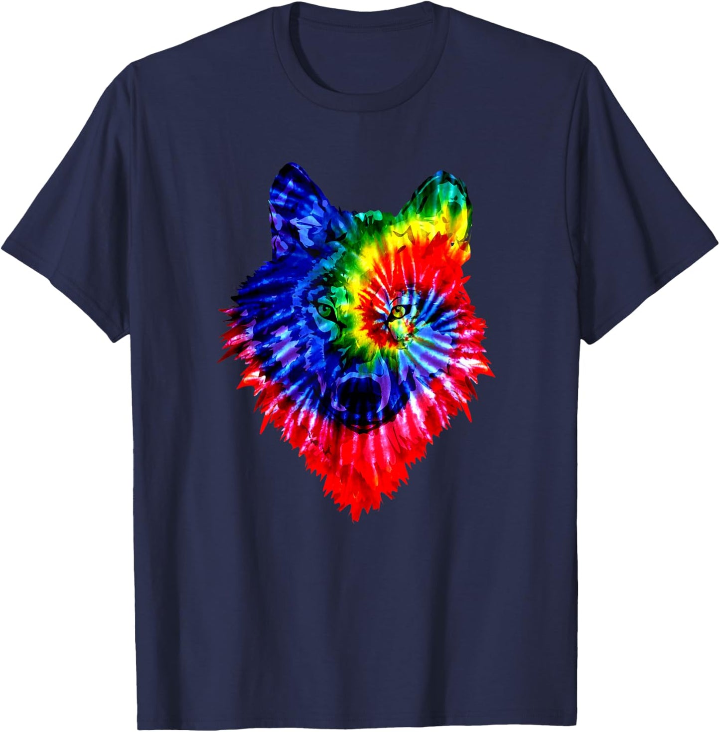 Tie Dye Wolf Wild Animal Wolves Colourful Fun Wildlife T-Shirt - T-Shirt | Navy