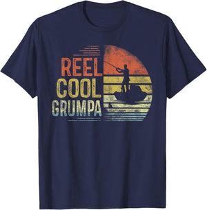 Reel Cool Grumpa Fishing Gifts Grumpa Birthday Vintage , Small, Black T-Shirt - T-Shirt | Navy