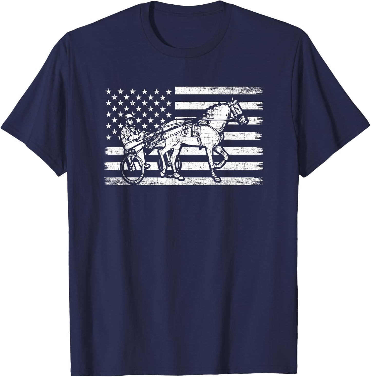 Harness racing american flag, horse harness racing T-Shirt - T-Shirt | Navy