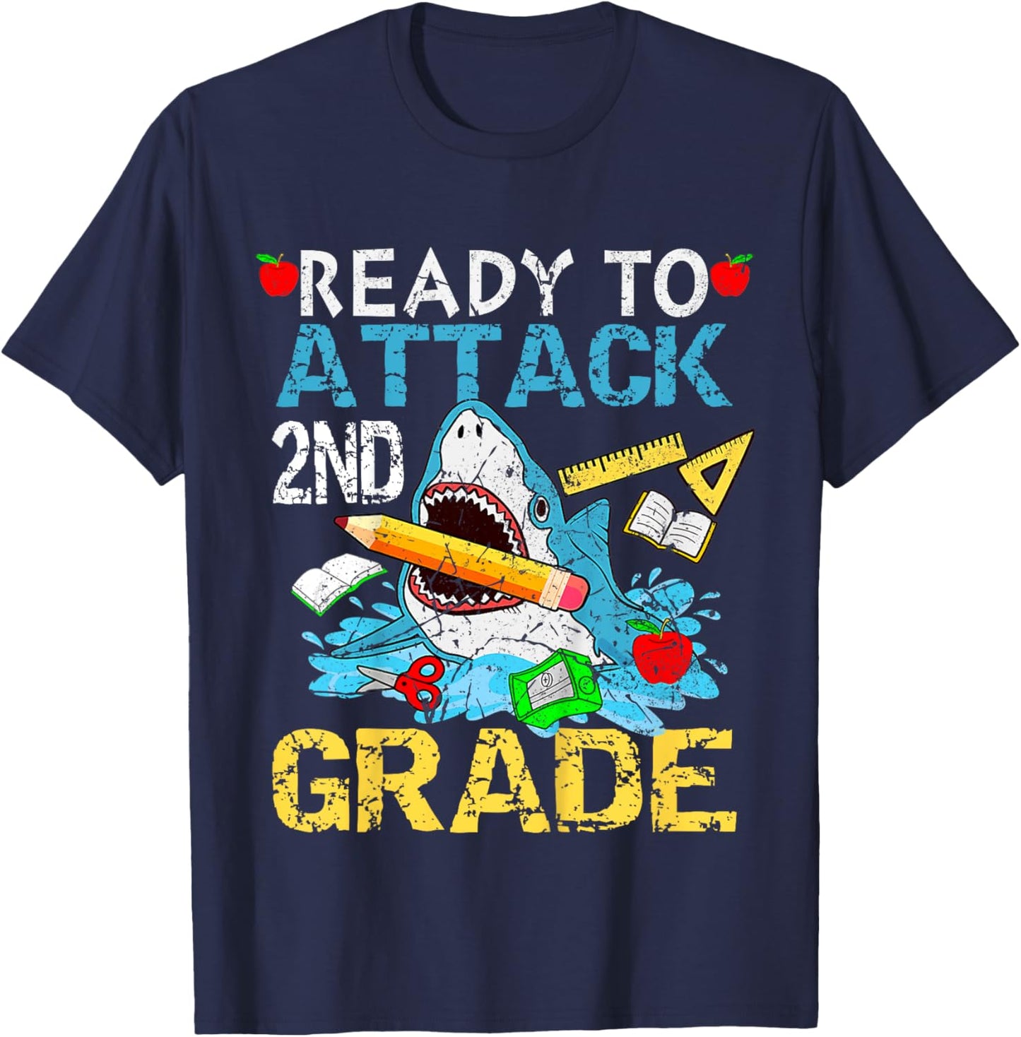Shark Ready To Attack 2nd Grade Funny 2nd First Day School T-Shirt - T-Shirt | Navy