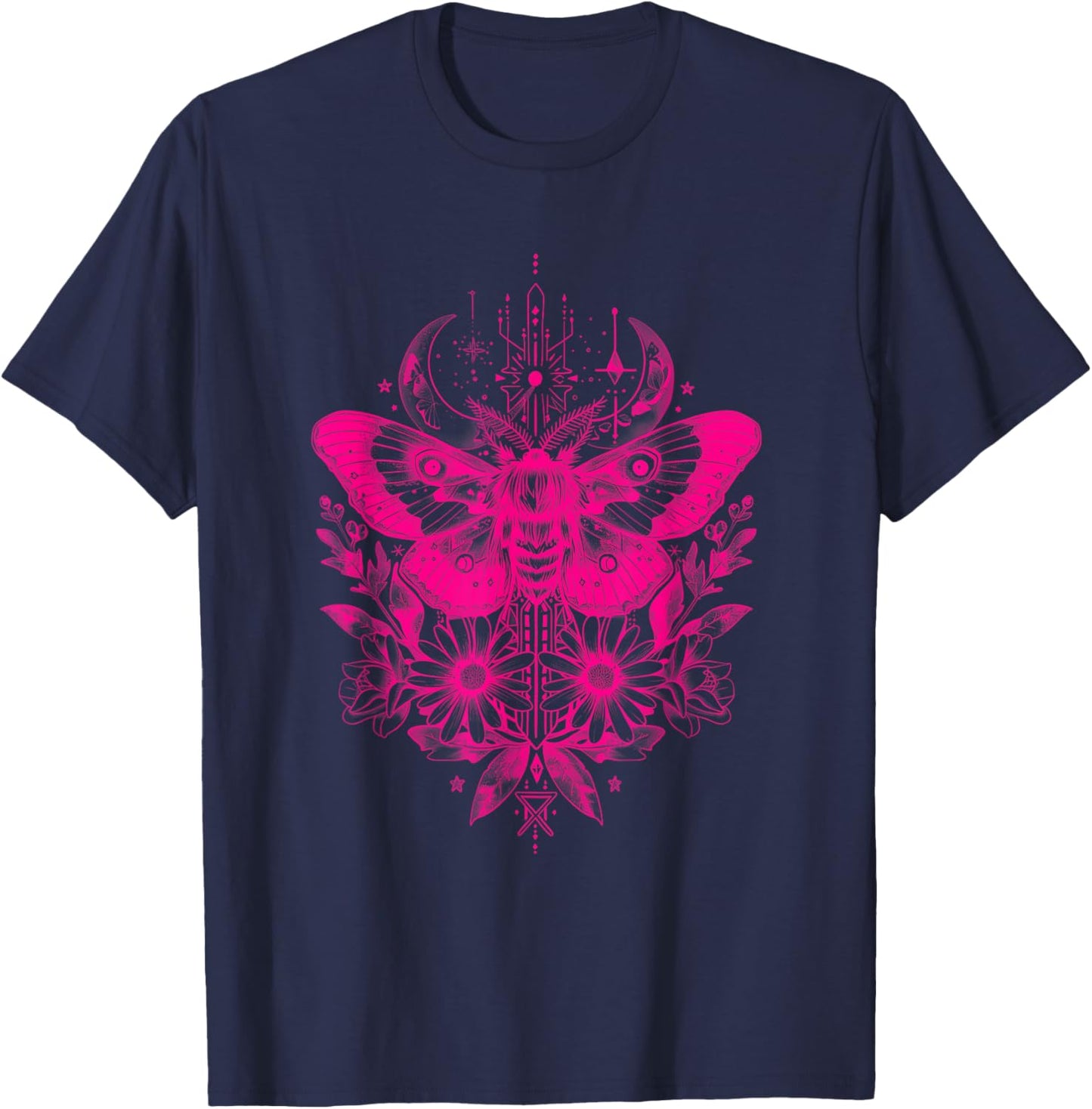 Death Moth Goth Gothic Witch Occult Wicca Hot Pink Black T-Shirt - T-Shirt | Navy