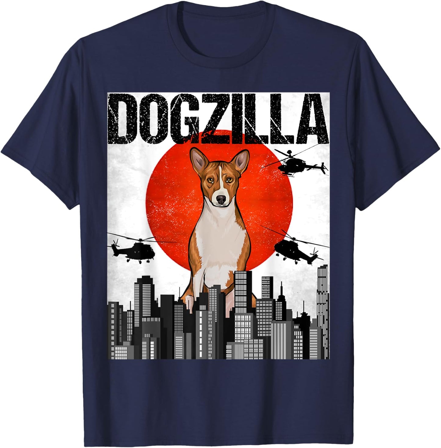 Funny Vintage Japanese Dogzilla Basenji T-Shirt - T-Shirt | Navy