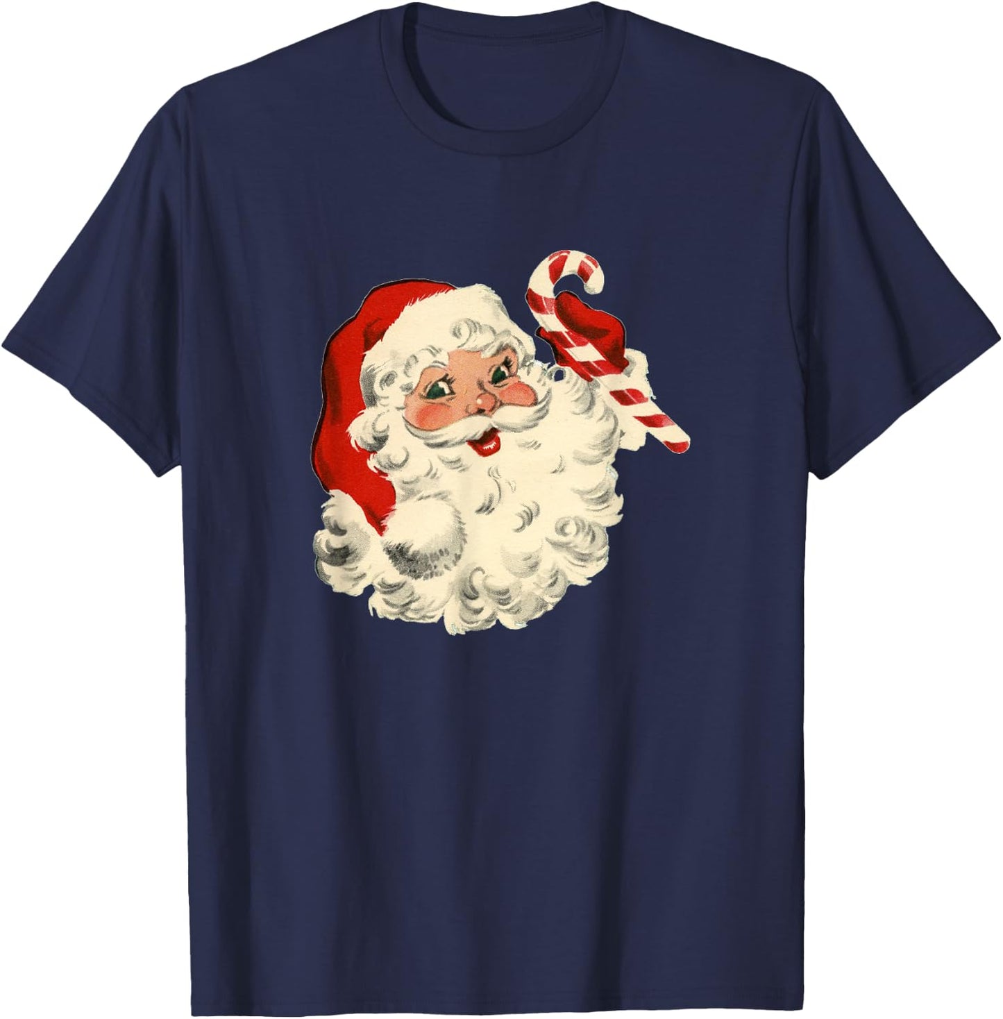 Vintage Retro Santa Claus Candy Cane Christmas Holiday T-Shirt - T-Shirt | Navy