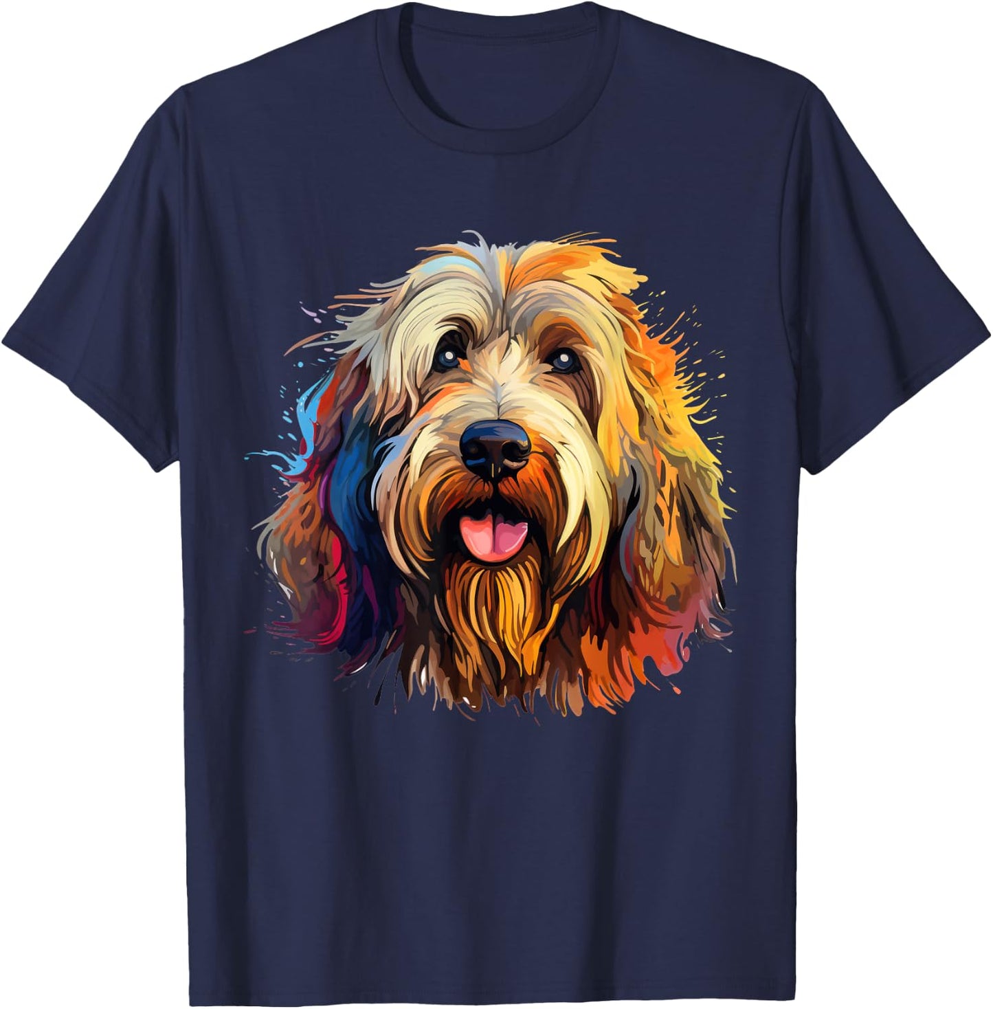 Briard Portrait, Portrait Colour Artwork T-Shirt - T-Shirt | Navy