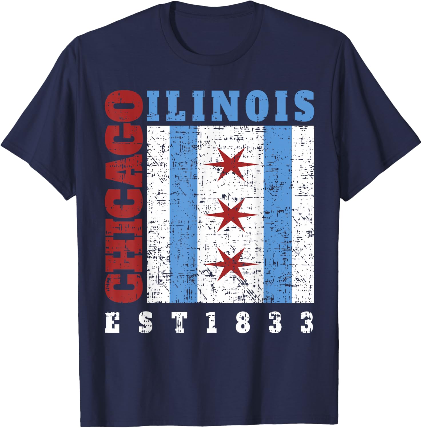 Chicago Illinois Est. 1833 Chicago Flag Souvenir T-Shirt - T-Shirt | Navy