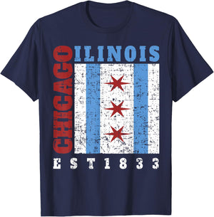 Chicago Illinois Est. 1833 Chicago Flag Souvenir T-Shirt - T-Shirt | Navy