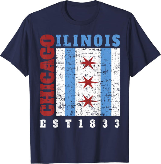 Chicago Illinois Est. 1833 Chicago Flag Souvenir T-Shirt - T-Shirt | Navy