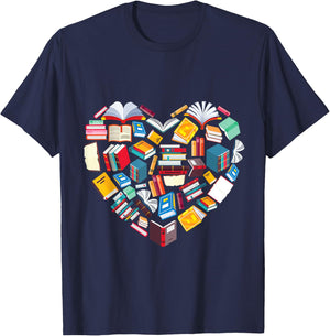 Book Lover Heart Shape Reading Club Librarian Library Gifts T-Shirt - T-Shirt | Navy
