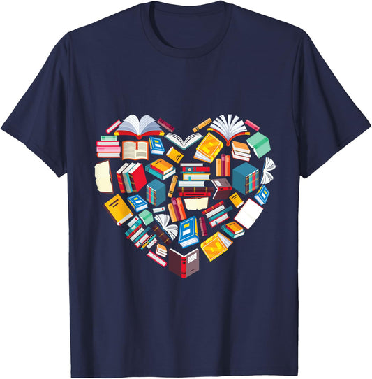 Book Lover Heart Shape Reading Club Librarian Library Gifts T-Shirt - T-Shirt | Navy