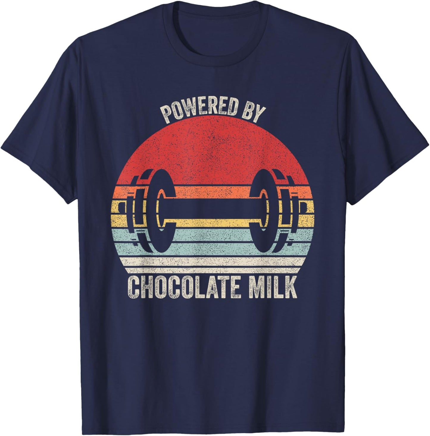 Vintage Retro Powered By Chocolate Milk Shirt Weight Lifting T-Shirt - T-Shirt | Navy