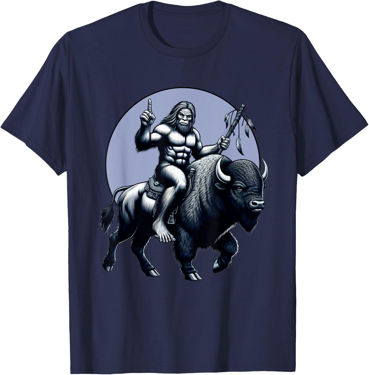 Bigfoot Riding Buffalo With Moon Bigfoot Buffalo Lovers T-Shirt - T-Shirt | Navy