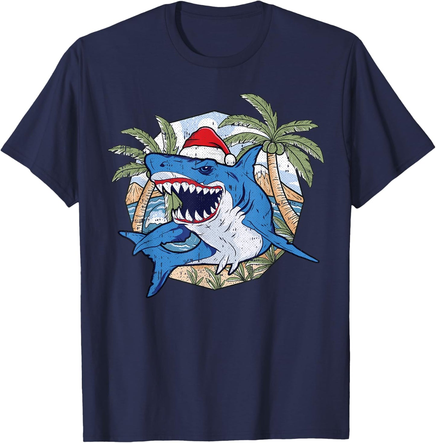 Shark Christmas In July Tropical Beach Summer Vacation Women Kids T-Shirt - T-Shirt | Navy