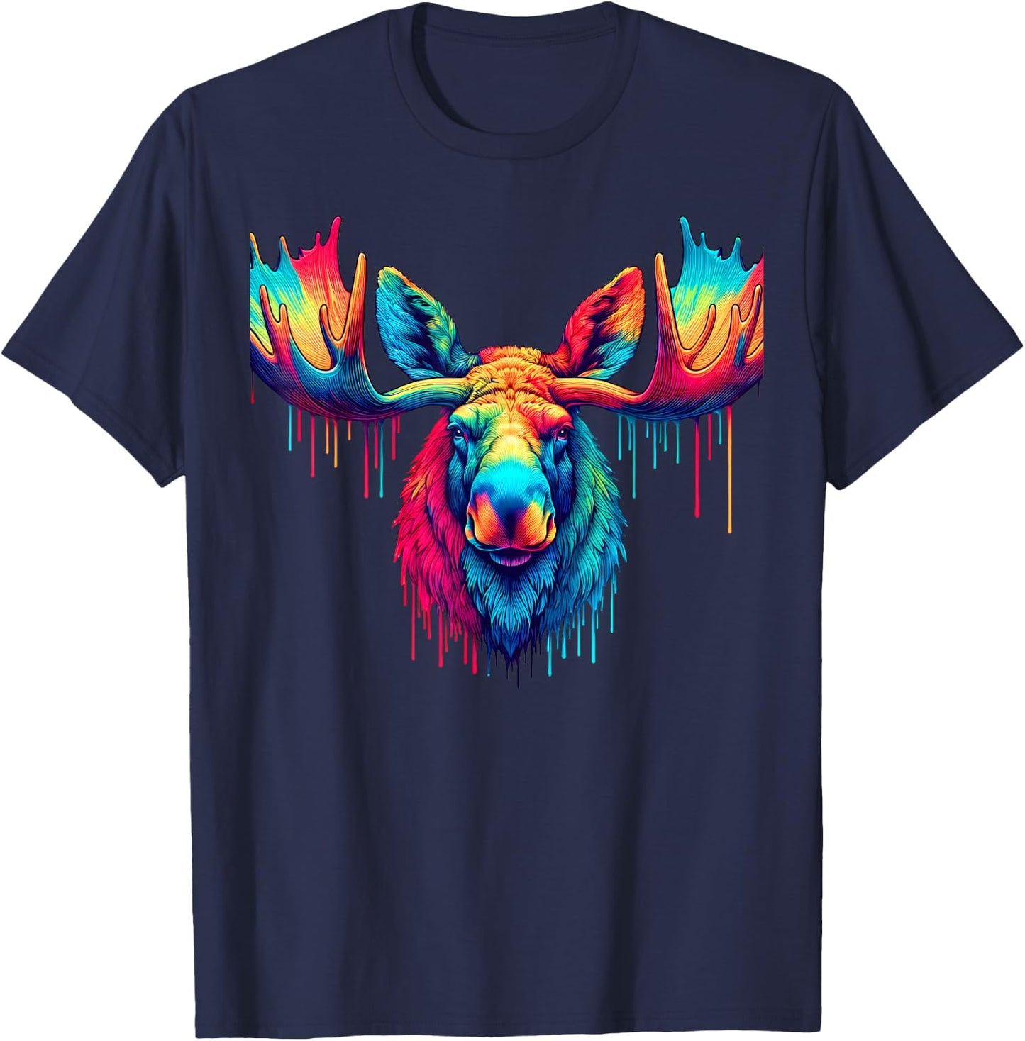 Cool Moose Graphic Spirit Animal Illustration Tie Dye Art T-Shirt - T-Shirt | Navy